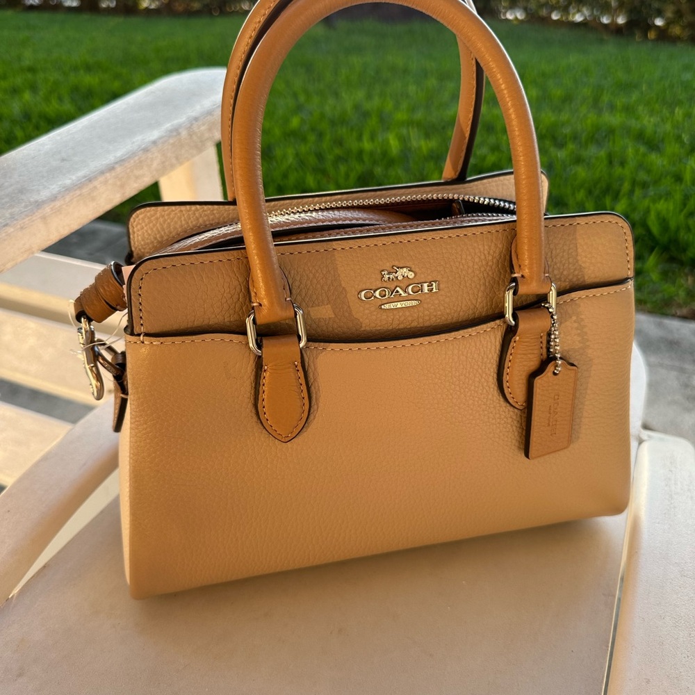 Coach Color Block Tan and Cream Leather Carry All